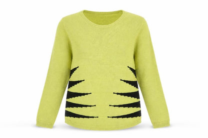 Bassini Womens Green Scoop Neck Geometric Acrylic Pullover Jumper Size M