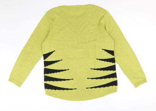 BASSINI Womens Green Scoop Neck Geometric Acrylic Pullover Jumper Size M