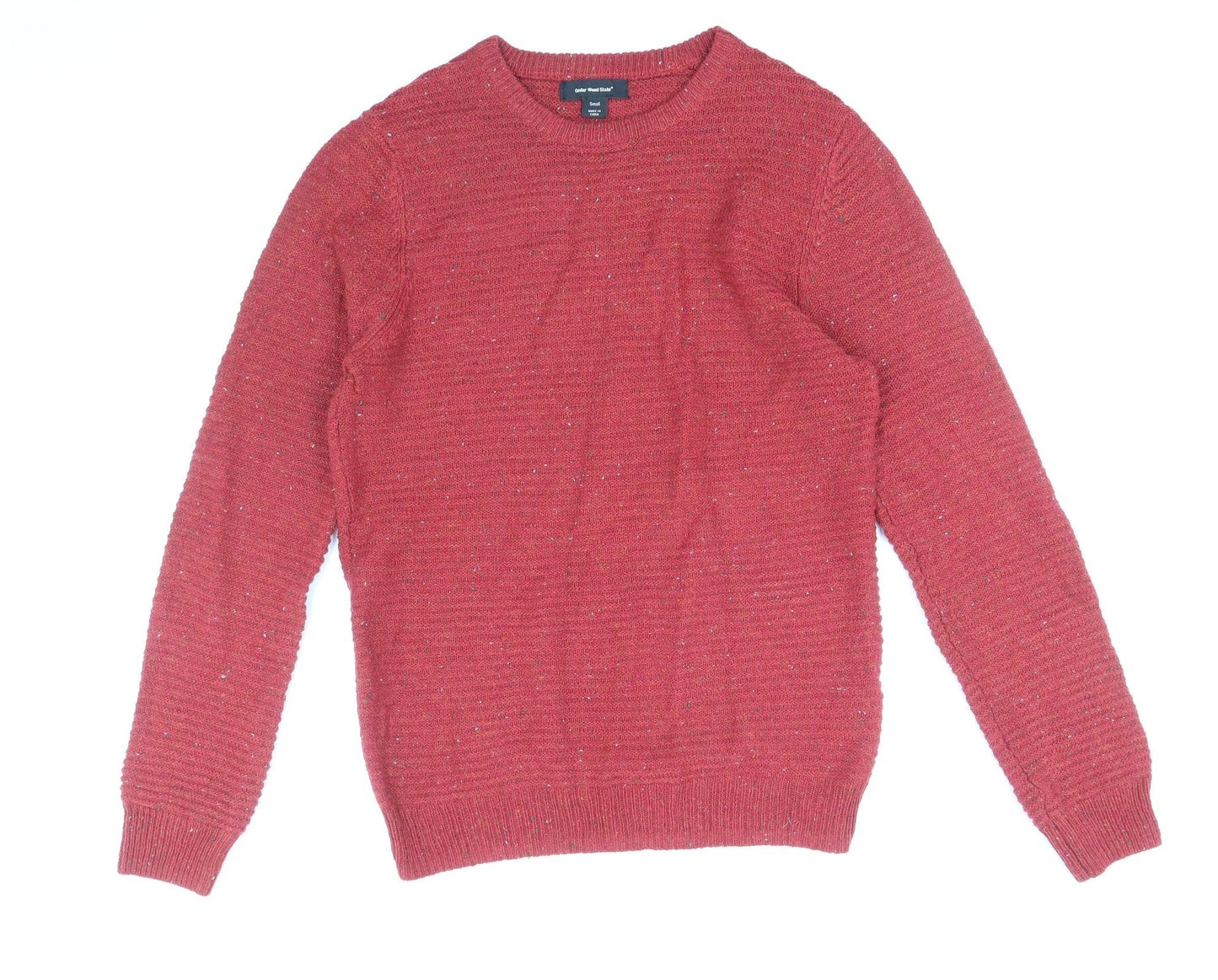 Cedar Wood State Mens Red Round Neck Acrylic Pullover Jumper Size S Long Sleeve