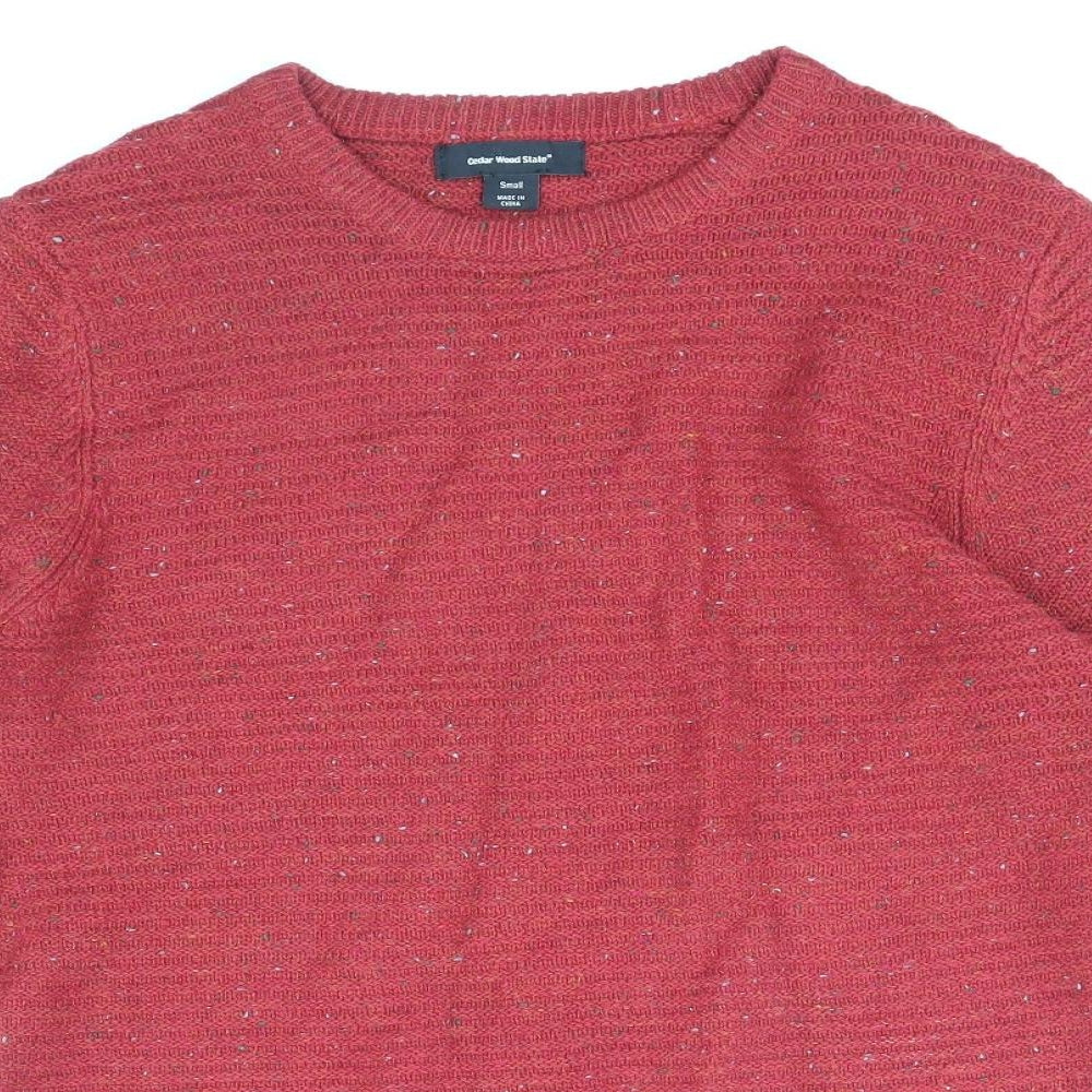 Cedar Wood State Mens Red Round Neck Acrylic Pullover Jumper Size S Long Sleeve