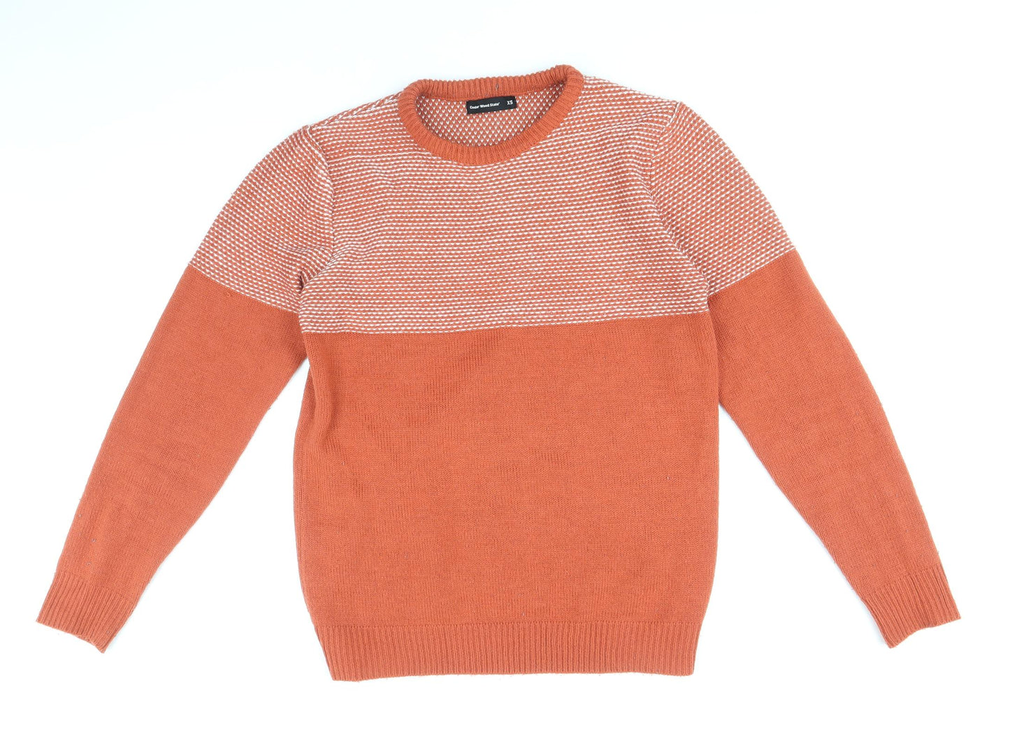 Cedar Wood State Mens Orange Round Neck Acrylic Pullover Jumper Size XS Long Sleeve