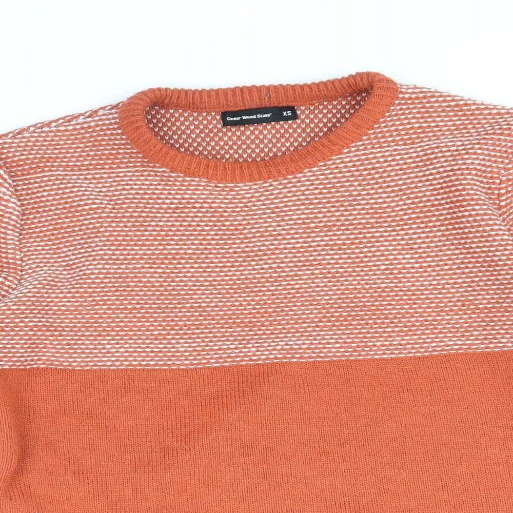 Cedar Wood State Mens Orange Round Neck Acrylic Pullover Jumper Size XS Long Sleeve