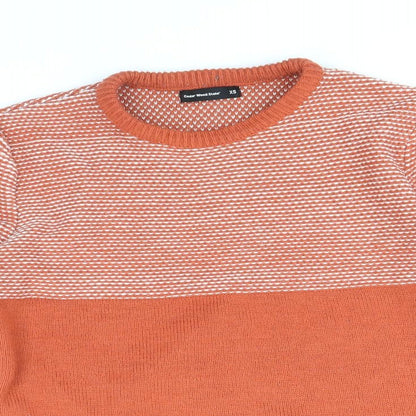 Cedar Wood State Mens Orange Round Neck Acrylic Pullover Jumper Size XS Long Sleeve