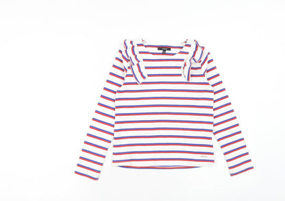 Autograph Girls White Striped Cotton Basic T-Shirt Size 7-8 Years Round Neck Pullover