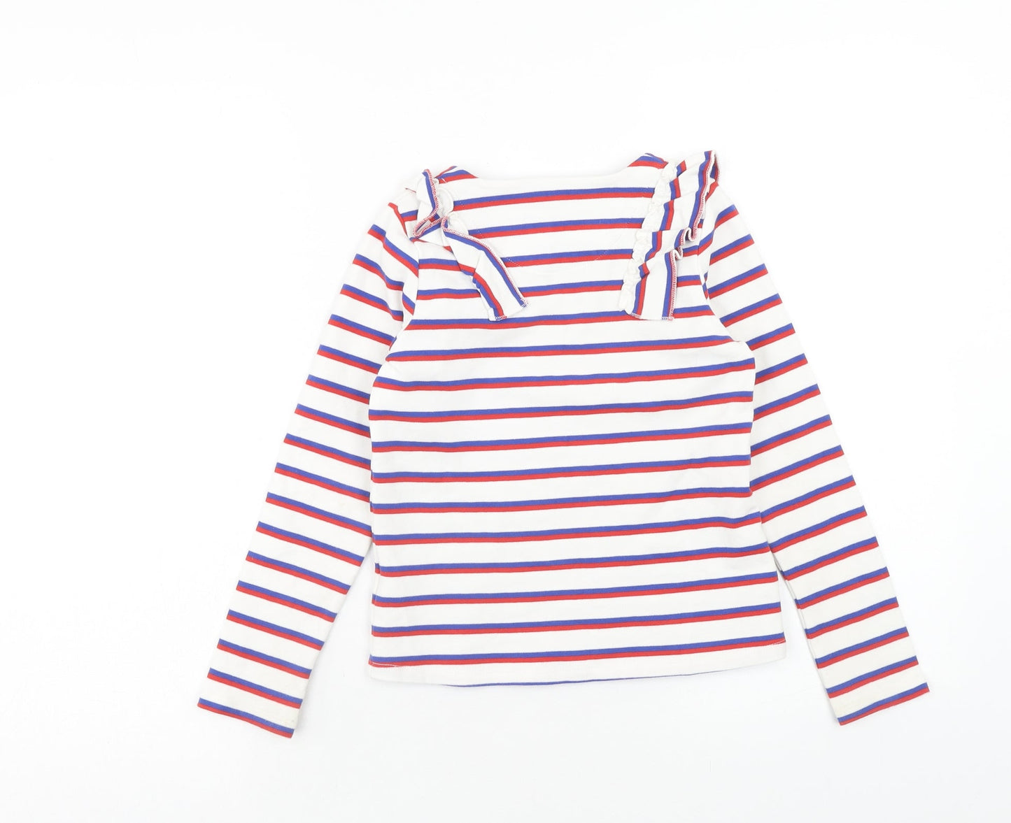 Autograph Girls White Striped Cotton Basic T-Shirt Size 7-8 Years Round Neck Pullover
