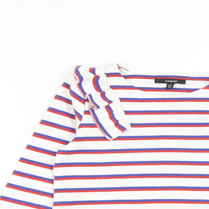 Autograph Girls White Striped Cotton Basic T-Shirt Size 7-8 Years Round Neck Pullover