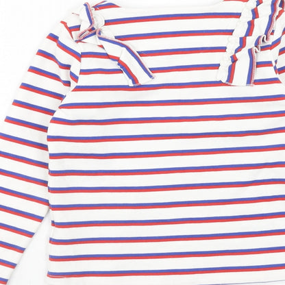Autograph Girls White Striped Cotton Basic T-Shirt Size 7-8 Years Round Neck Pullover