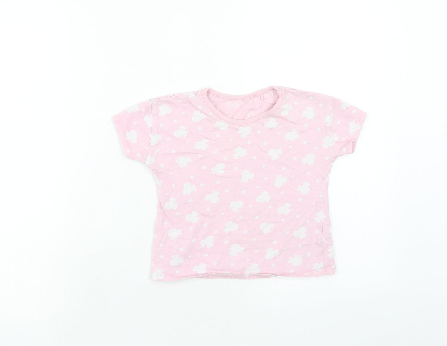 George Girls Pink Geometric Cotton Basic T-Shirt Size 2-3 Years Round Neck Pullover