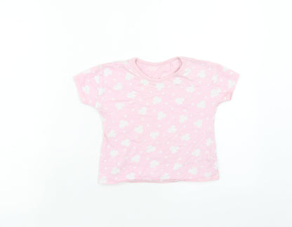 George Girls Pink Geometric Cotton Basic T-Shirt Size 2-3 Years Round Neck Pullover