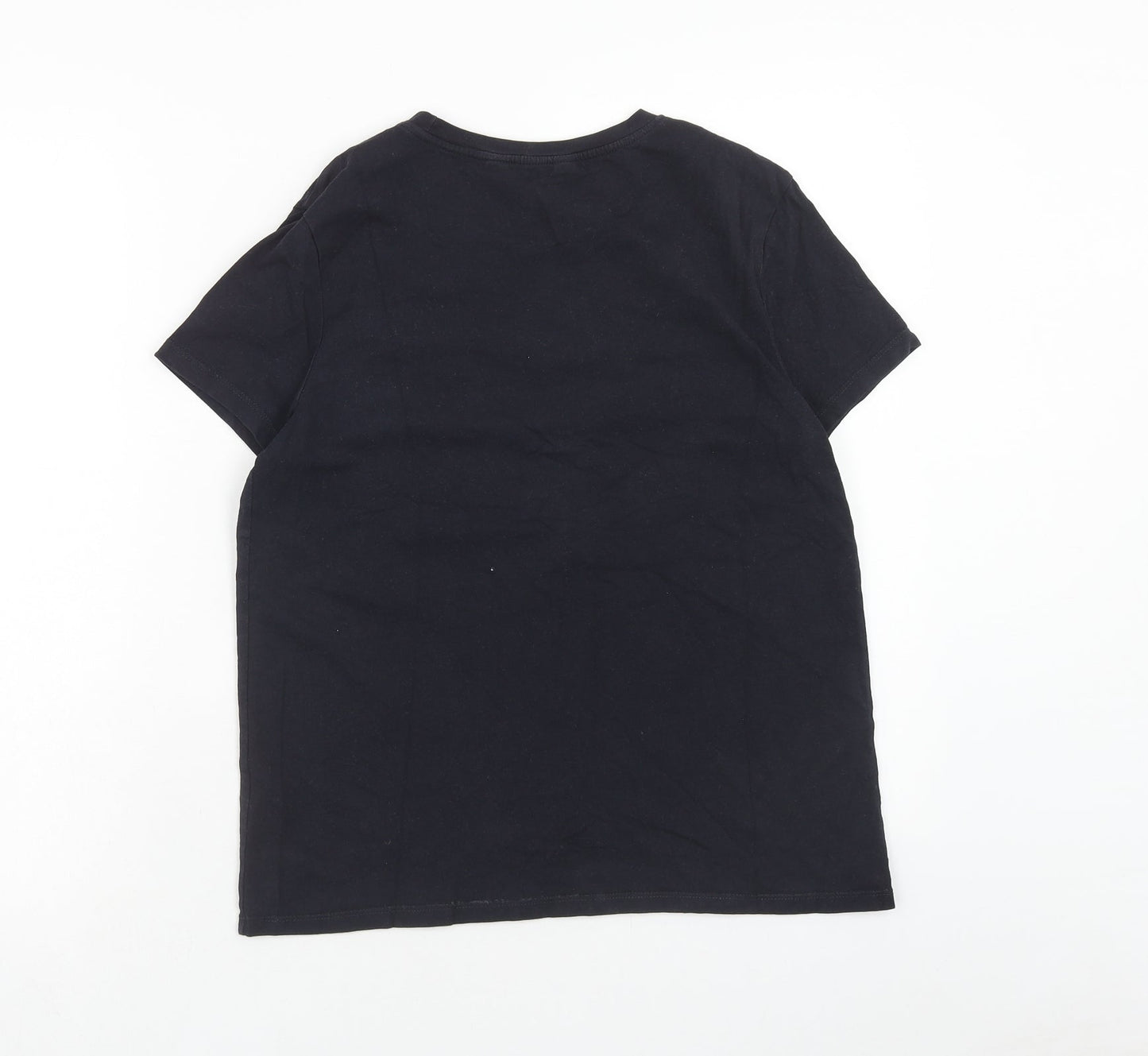 F&F Womens Blue Cotton Basic T-Shirt Size 10 Scoop Neck - Flower Motif