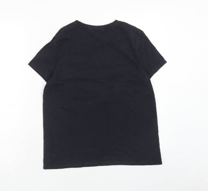 F&F Womens Blue Cotton Basic T-Shirt Size 10 Scoop Neck - Flower Motif