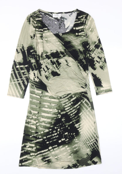 Wallis Womens Green Geometric Viscose A-Line Size 10 Boat Neck Pullover