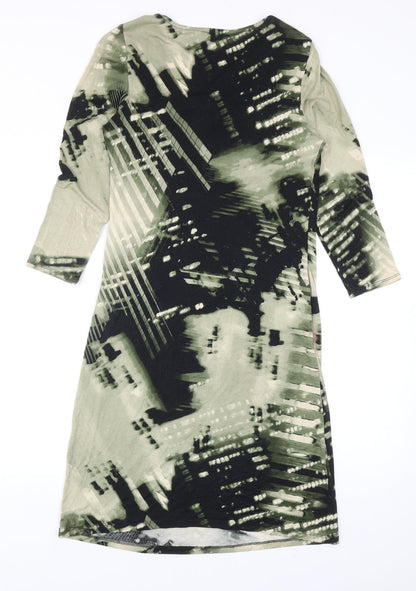 Wallis Womens Green Geometric Viscose A-Line Size 10 Boat Neck Pullover