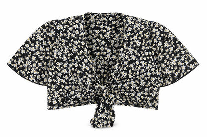 Joress Womens Black Floral Polyester Cropped Blouse Size XL V-Neck