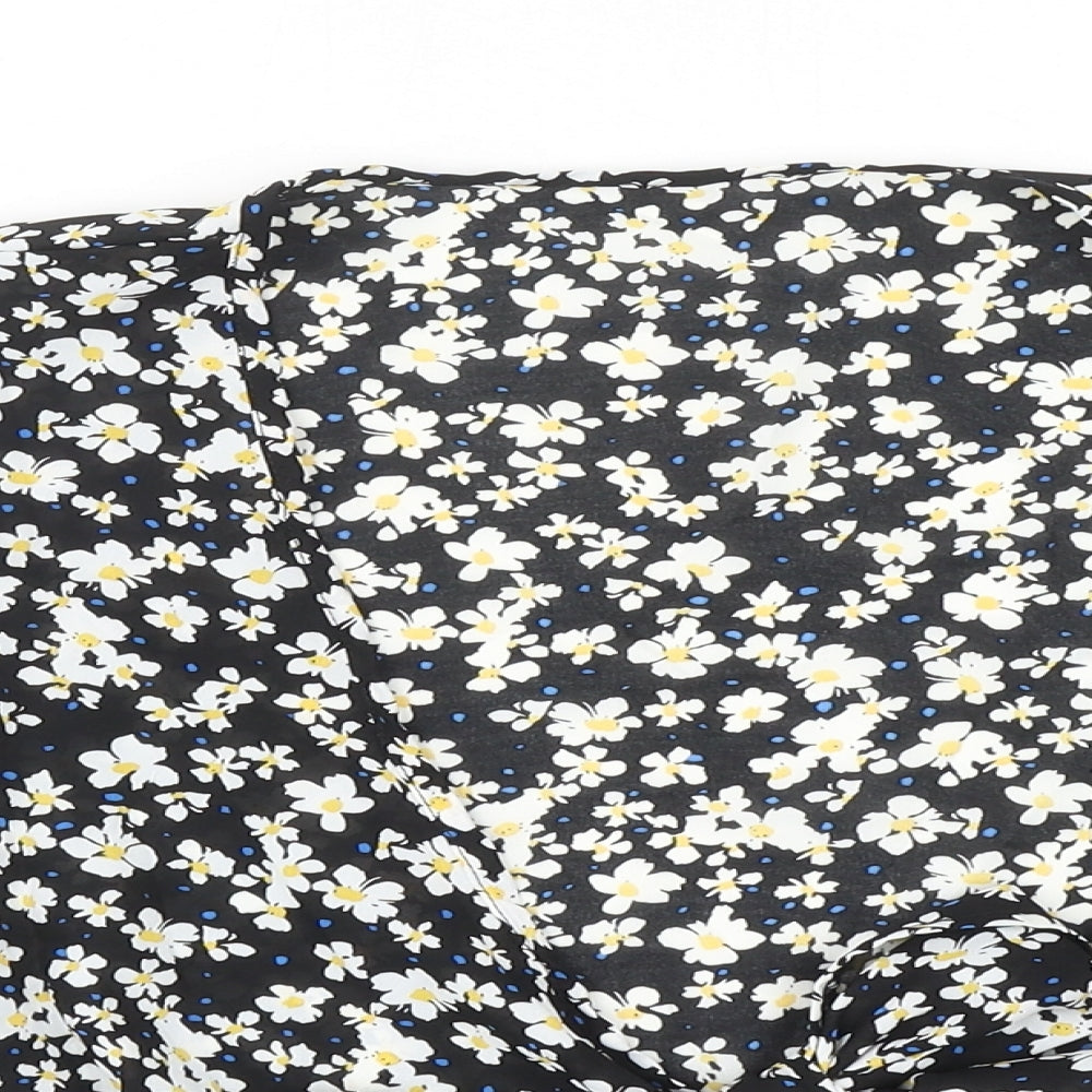 Joress Womens Black Floral Polyester Cropped Blouse Size XL V-Neck