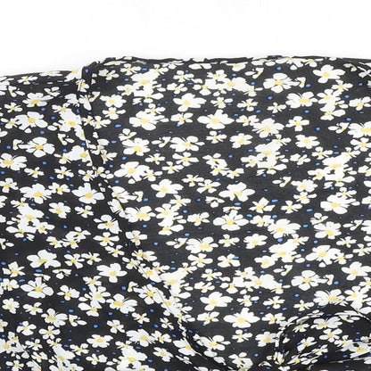Joress Womens Black Floral Polyester Cropped Blouse Size XL V-Neck