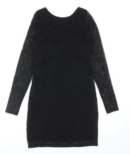 Boohoo Womens Black Polyester Sheath Size 10 Boat Neck Pullover