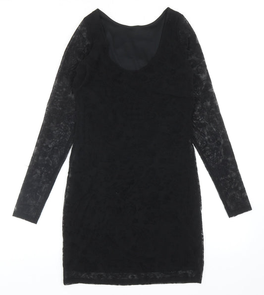 Boohoo Womens Black Polyester Sheath Size 10 Boat Neck Pullover