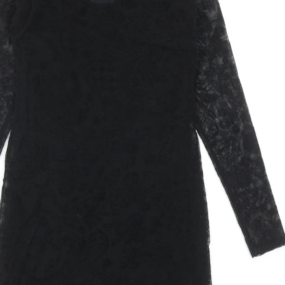 Boohoo Womens Black Polyester Sheath Size 10 Boat Neck Pullover