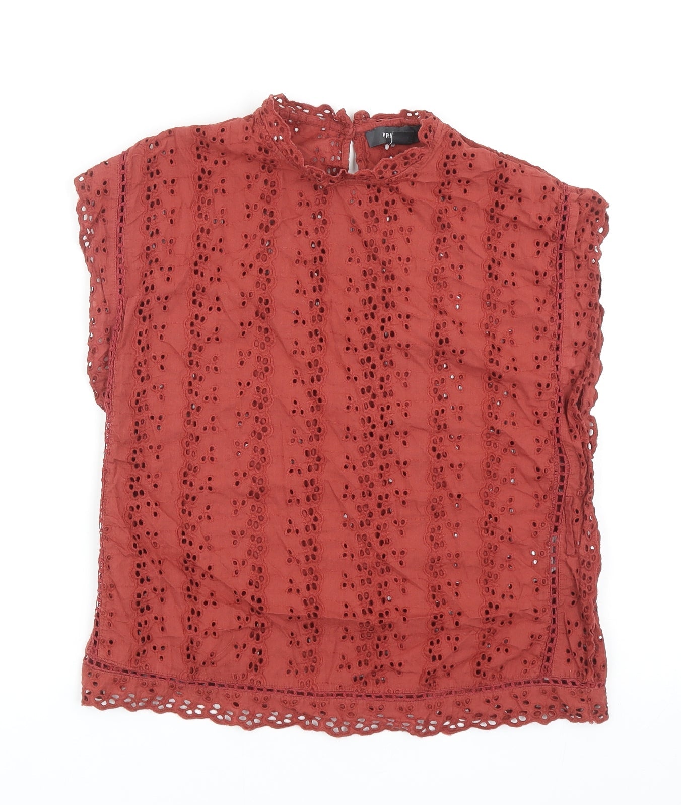 Primark Womens Orange Geometric Cotton Basic Blouse Size 8 Round Neck