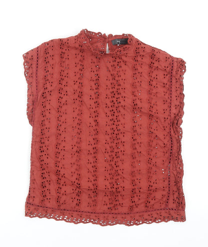 Primark Womens Orange Geometric Cotton Basic Blouse Size 8 Round Neck