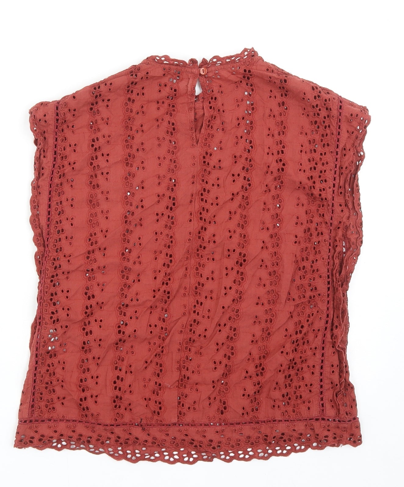 Primark Womens Orange Geometric Cotton Basic Blouse Size 8 Round Neck