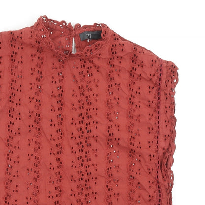 Primark Womens Orange Geometric Cotton Basic Blouse Size 8 Round Neck