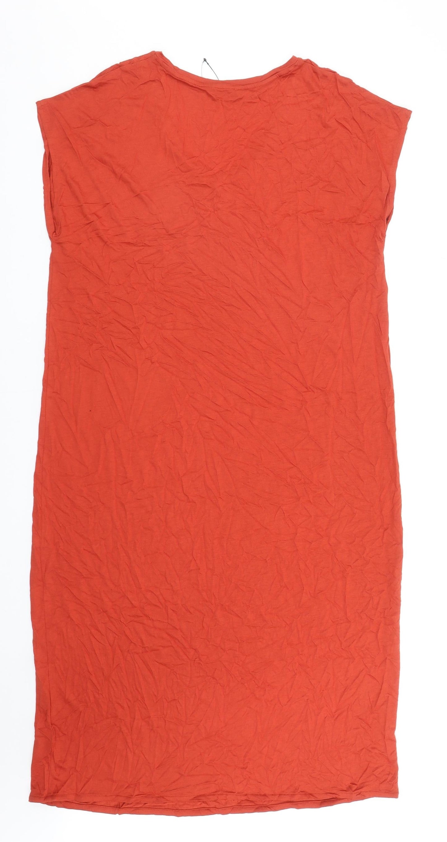 Marks and Spencer Womens Orange Viscose T-Shirt Dress Size L V-Neck Pullover