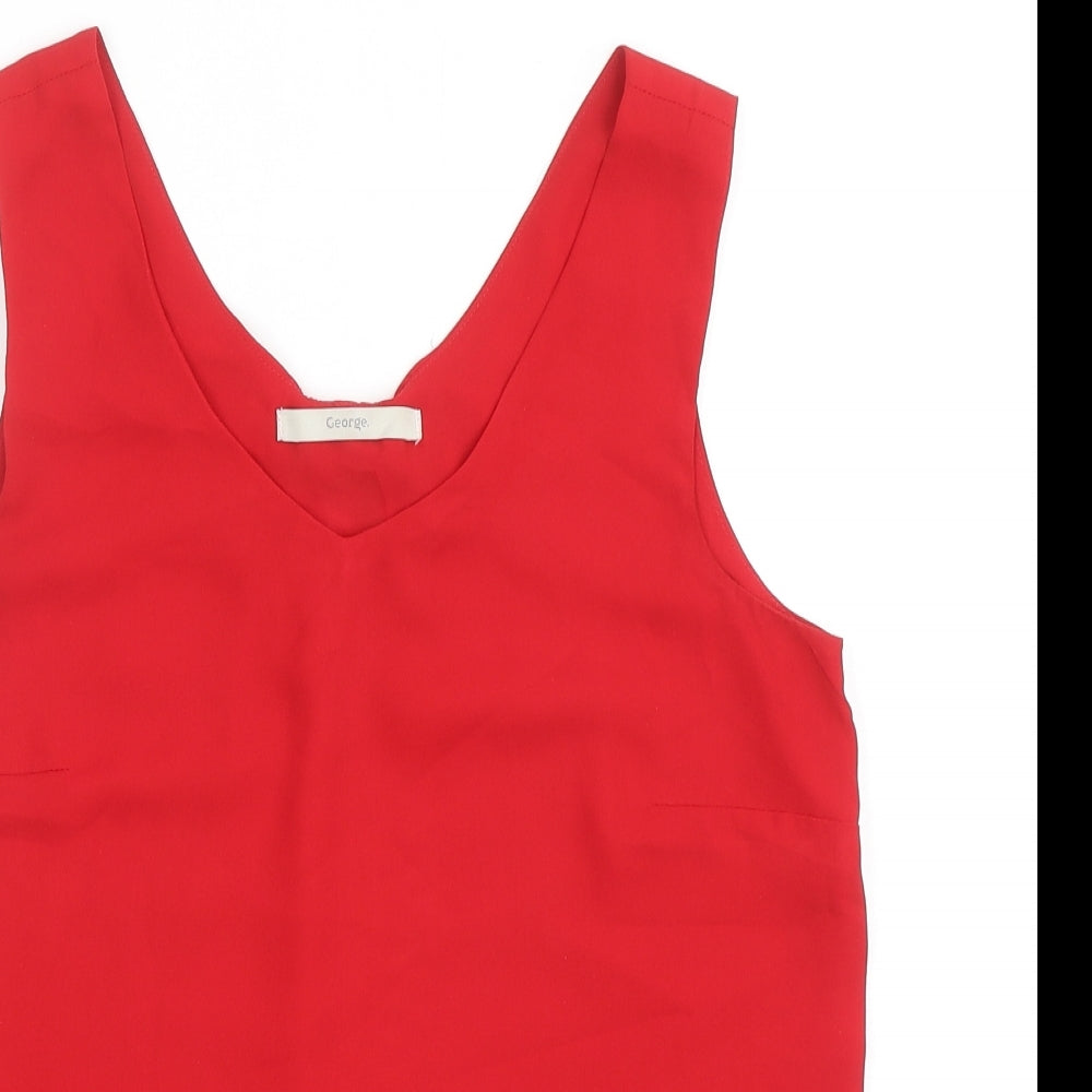 George Womens Red Polyester Basic Tank Size 10 V-Neck