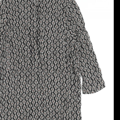 H&M Womens Black Geometric Viscose Kaftan Size 10 Round Neck Button