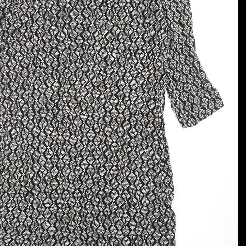 H&M Womens Black Geometric Viscose Kaftan Size 10 Round Neck Button