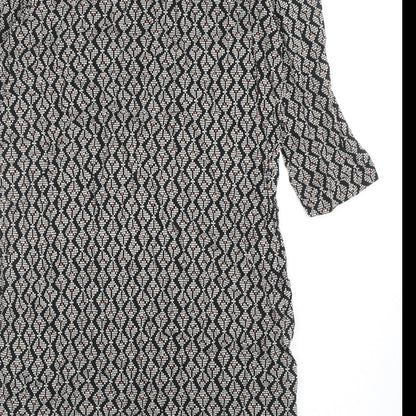 H&M Womens Black Geometric Viscose Kaftan Size 10 Round Neck Button