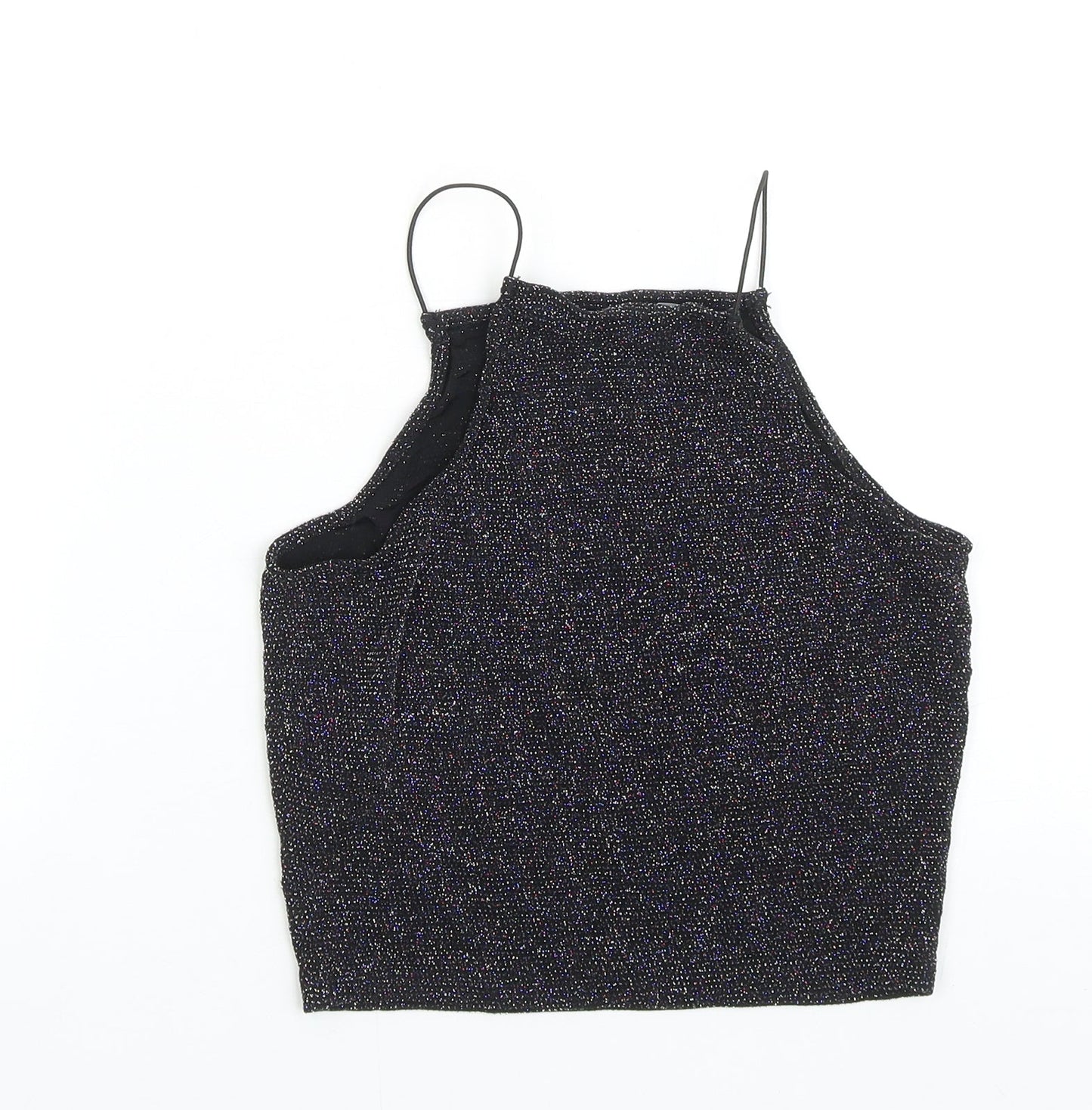 New Look Girls Black Nylon Cropped Tank Size 12-13 Years Square Neck Pullover