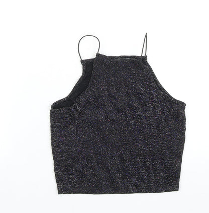 New Look Girls Black Nylon Cropped Tank Size 12-13 Years Square Neck Pullover