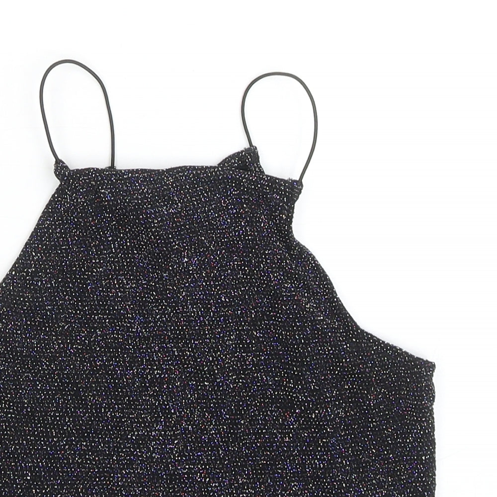 New Look Girls Black Nylon Cropped Tank Size 12-13 Years Square Neck Pullover