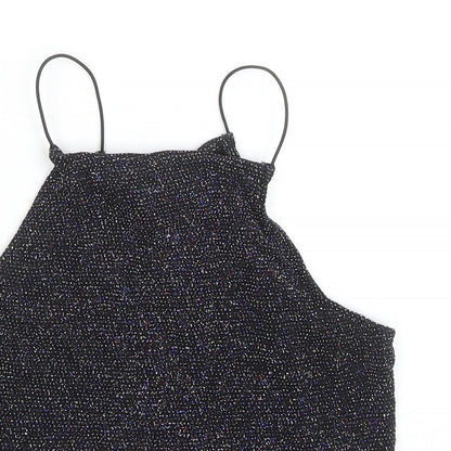 New Look Girls Black Nylon Cropped Tank Size 12-13 Years Square Neck Pullover