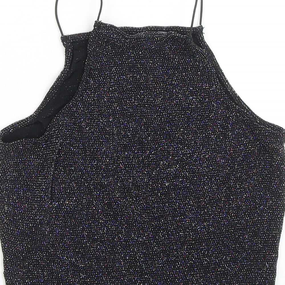 New Look Girls Black Nylon Cropped Tank Size 12-13 Years Square Neck Pullover