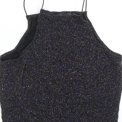 New Look Girls Black Nylon Cropped Tank Size 12-13 Years Square Neck Pullover