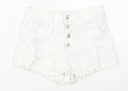 Hollister Womens White Cotton Cut-Off Shorts Size 24 in Regular Zip