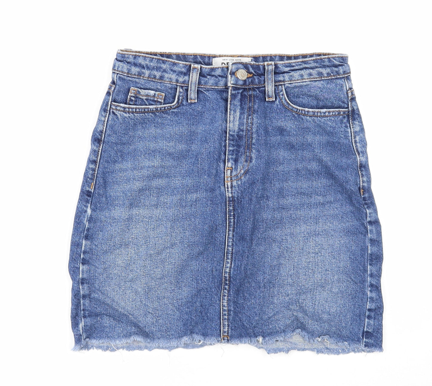 New Look Womens Blue Cotton Straight & Pencil Skirt Size 8 Zip