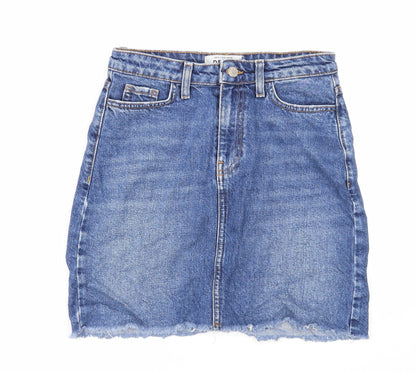 New Look Womens Blue Cotton Straight & Pencil Skirt Size 8 Zip