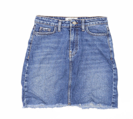New Look Womens Blue Cotton Straight & Pencil Skirt Size 8 Zip