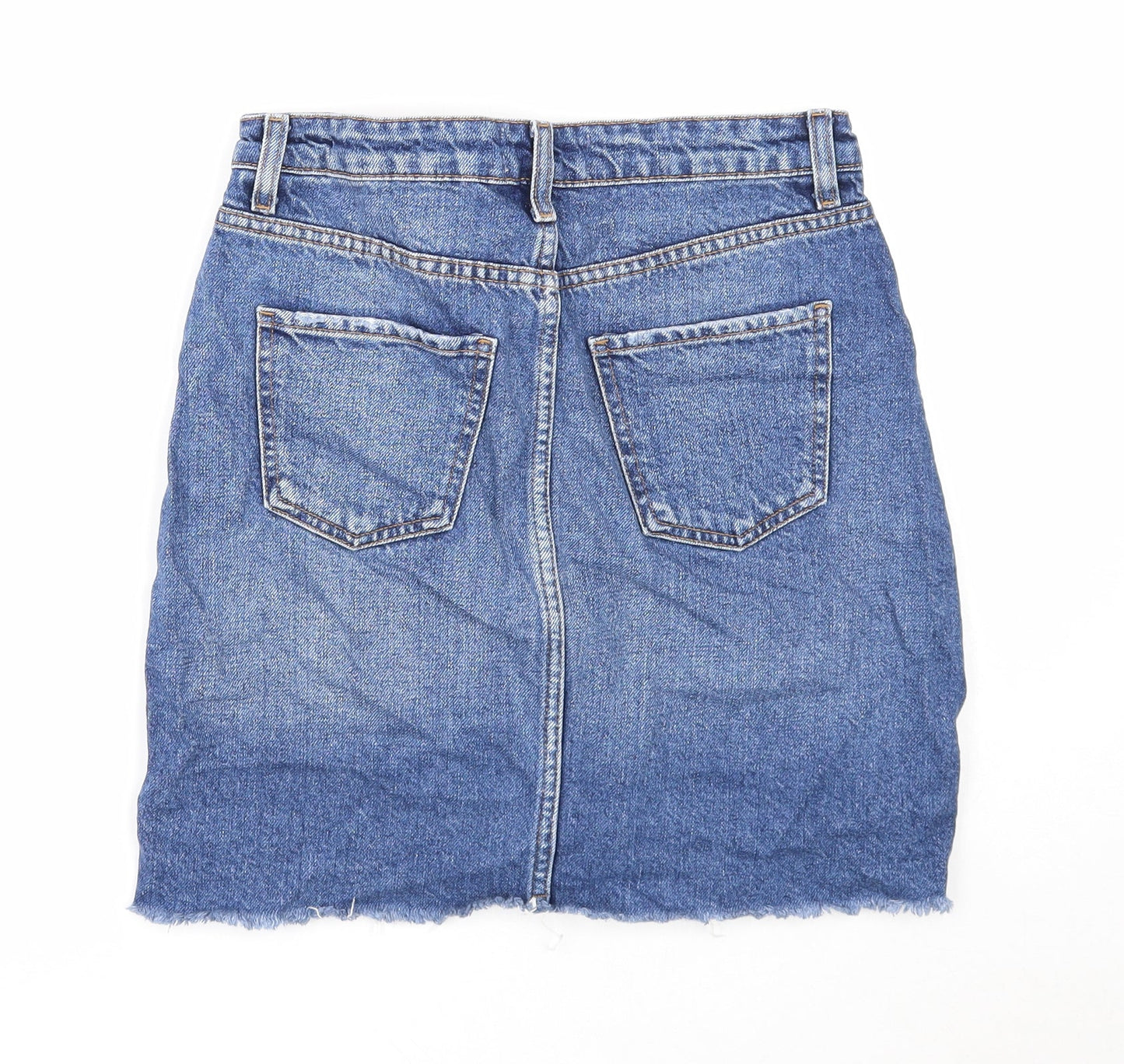 New Look Womens Blue Cotton Straight & Pencil Skirt Size 8 Zip