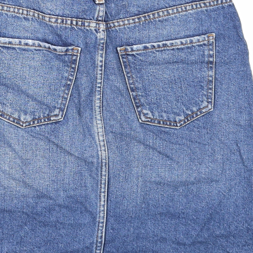 New Look Womens Blue Cotton Straight & Pencil Skirt Size 8 Zip