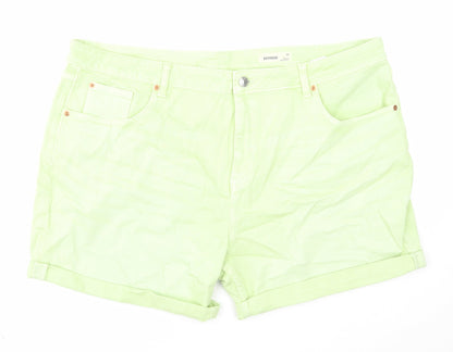 Marks and Spencer Womens Green Cotton Boyfriend Shorts Size 22 Regular Zip