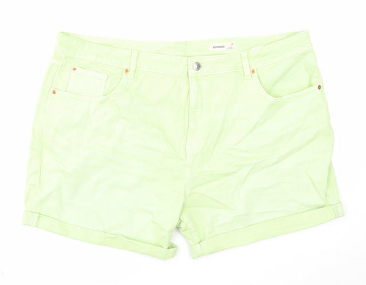 Marks and Spencer Womens Green Cotton Boyfriend Shorts Size 22 Regular Zip