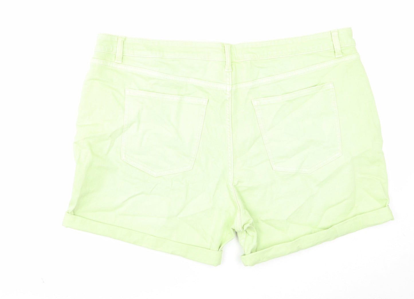 Marks and Spencer Womens Green Cotton Boyfriend Shorts Size 22 Regular Zip