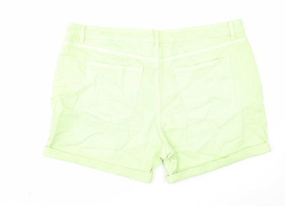 Marks and Spencer Womens Green Cotton Boyfriend Shorts Size 22 Regular Zip