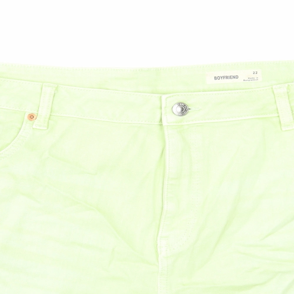 Marks and Spencer Womens Green Cotton Boyfriend Shorts Size 22 Regular Zip