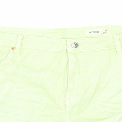 Marks and Spencer Womens Green Cotton Boyfriend Shorts Size 22 Regular Zip